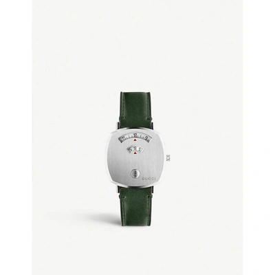 Shop Gucci Ya157406 Grip Stainless Steel And Leather Watch In Green/silver
