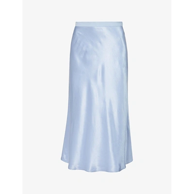 Shop Rails Berlin High-waist Satin Midi Skirt In Zen Blue