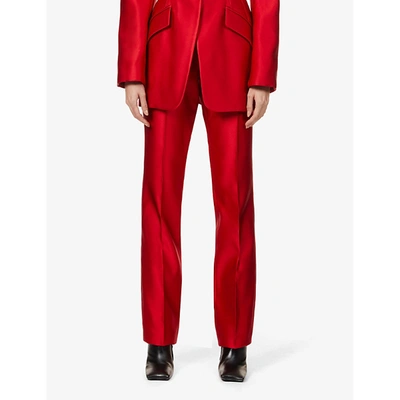 Shop Alexander Mcqueen Straight-leg Mid-rise Silk-satin Trousers In Welsh Red