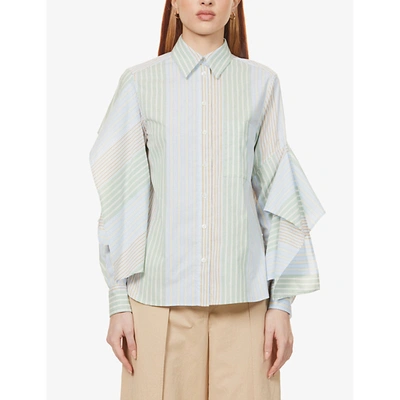 Shop Jw Anderson Striped Cotton Shirt In Green / Blue