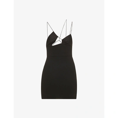 Shop Nensi Dojaka Asymmetric Stretch-woven And Silk Mini Dress In Black