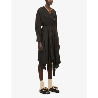 Shop Jw Anderson Wrap-over V-neck Woven Mini Dress In Black