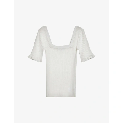 Shop Sandro Jodie Frill Sleeve Knitted Top In White