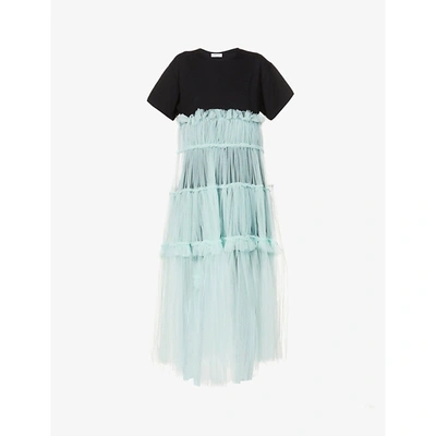 Shop Act N1 Ruffled Cotton-jersey And Tulle Midi Dress In Black