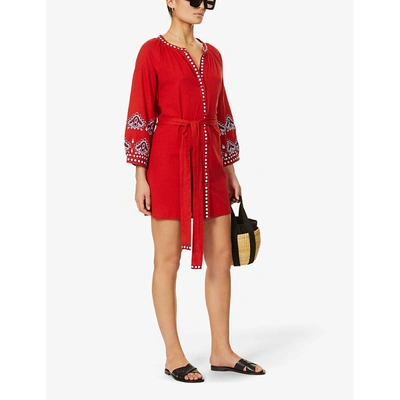 Shop Melissa Odabash Tania Embroidered Kaftan In Red White