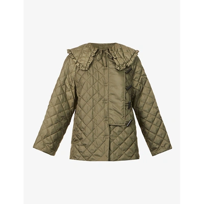 Shop Ganni Womens Kalamata Oversized-collar Recycled-polyester Jacket 16