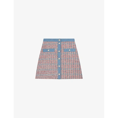 Shop Maje Womens Red Blue Jenise Check Organic-cotton Mini Skirt 12