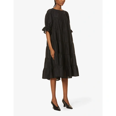Shop Merlette Womens Black Paradis Lace-trim Cotton Midi Dress L
