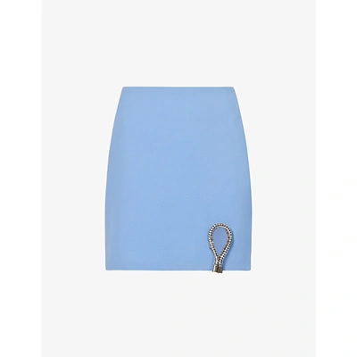 Shop David Koma Womens Blue Crystal-embellished Stretch-crepe Mini Skirt 10