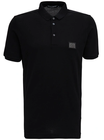Shop Dolce & Gabbana Black Cotton Piquet Polo Shirt With Logo