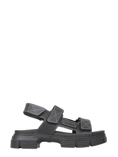 Shop Ganni Recycled Rubber Sandals In Nero