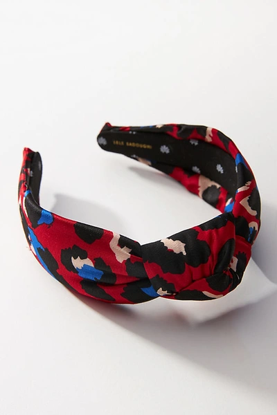 Shop Lele Sadoughi Leopard Knotted Headband In Red