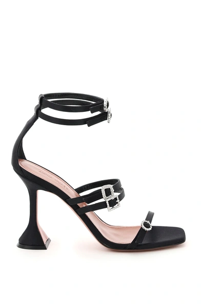 Shop Amina Muaddi Satin Crystal Sandals In Black