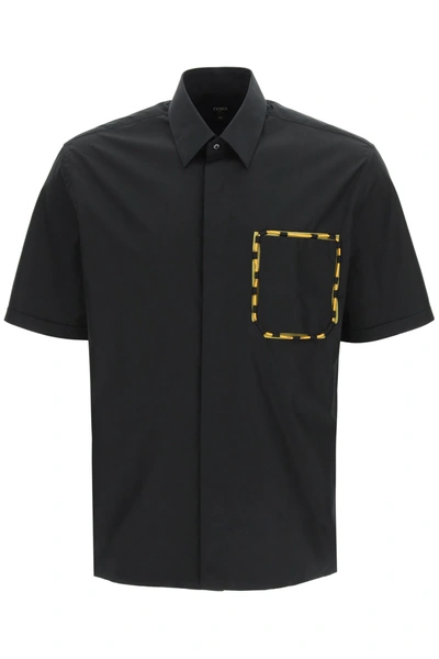 Shop Fendi Cotton Shirt With Mesh Pocket In Black
