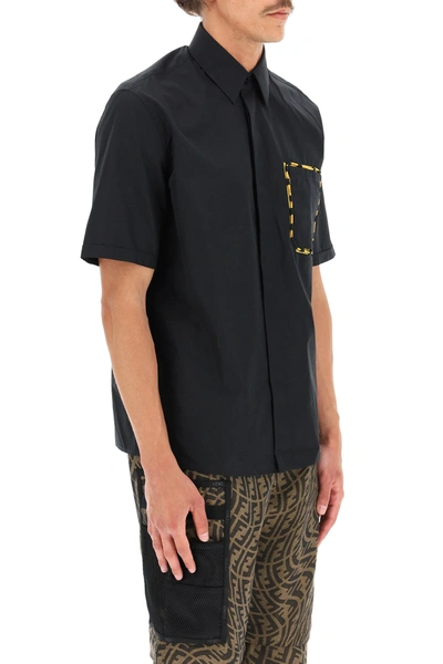 Shop Fendi Cotton Shirt With Mesh Pocket In Black