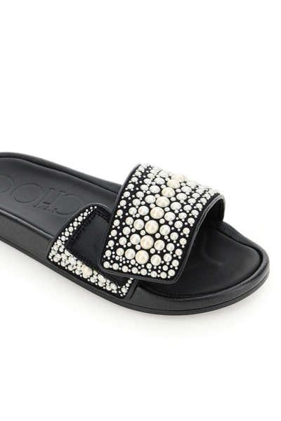 Shop Jimmy Choo Rubber Slides With Pearls In Black