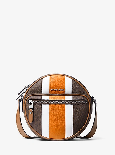 Michael Kors Hudson Logo Stripe Canteen Crossbody Bag In Brown | ModeSens