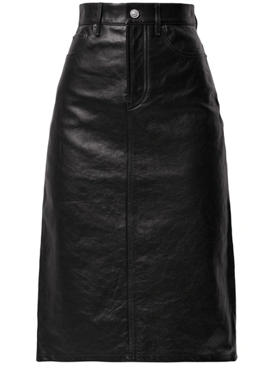 Shop Balenciaga Leather Five-pocket Midi Skirt In Schwarz