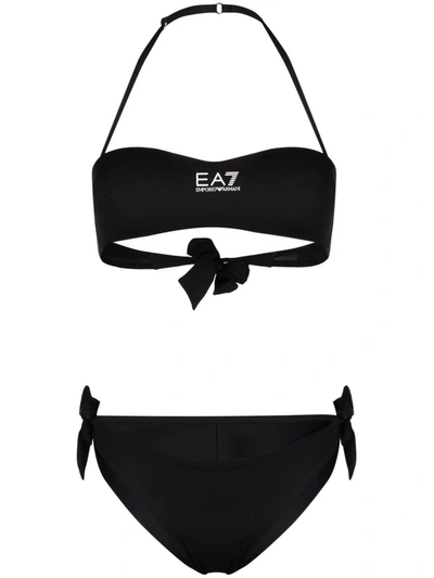 Shop Ea7 Halterneck Tie-side Bikini In Schwarz