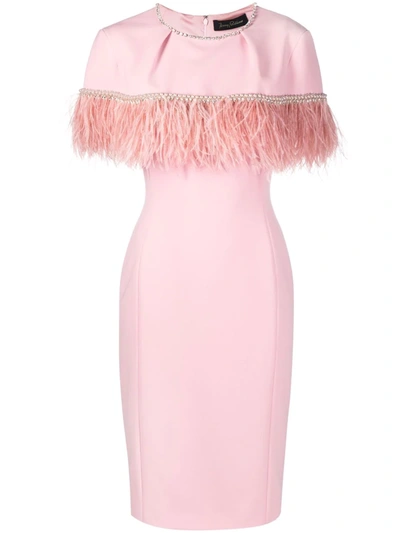 Shop Jenny Packham Feather-trim Shift Dress In Rosa