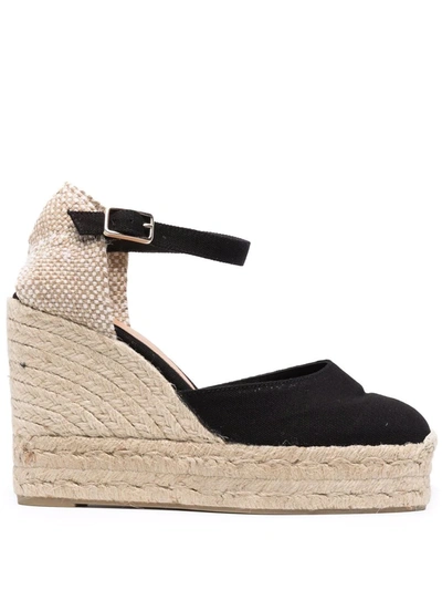 Castaã±er Castaner Bianca Raffia Wedge Espadrilles In Black