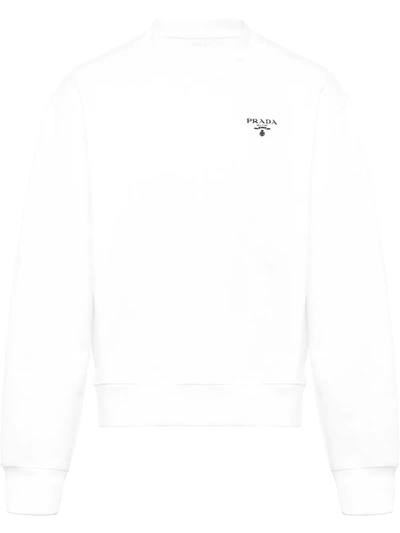 Shop Prada Logo-print Fleece Sweatshirt In Weiss