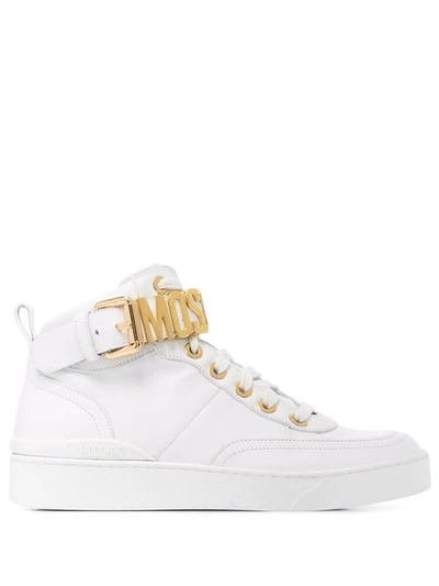 Shop Moschino Logo-lettered High-top Sneakers In White