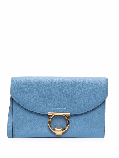 Shop Ferragamo Gancini Leather Clutch Bag In Blau