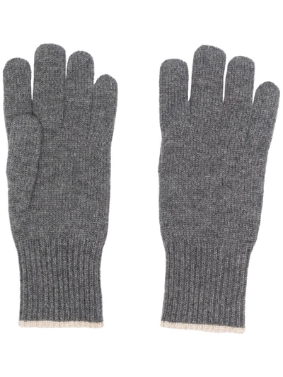 Shop Brunello Cucinelli Ribbed-knit Cashmere Gloves In Grau