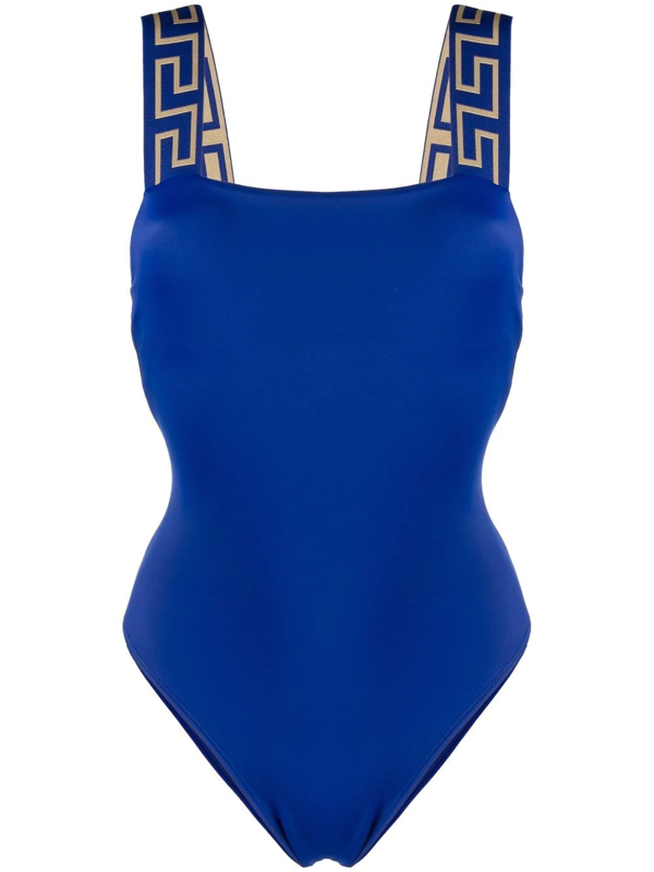Versace Greca-print Swimsuit In Blau | ModeSens