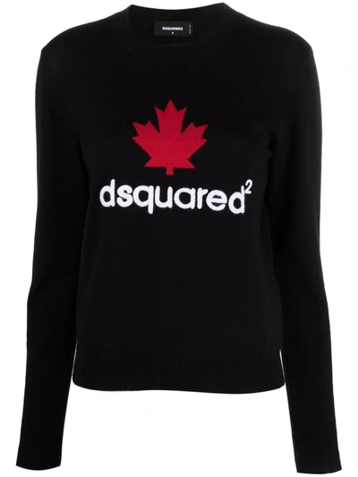 Dsquared2 Maple Leaf Knitted Jumper In Schwarz