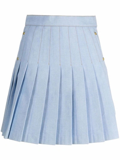 Shop Balmain Contrast-stitch Pleated Miniskirt In Blau