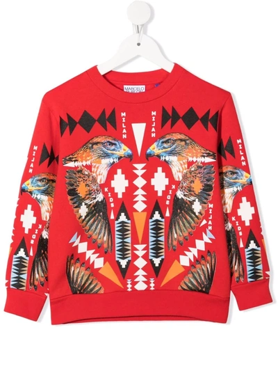 Shop Marcelo Burlon County Of Milan Falcon-motif Cotton Sweatshirt In Red