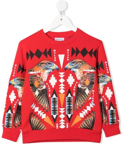 Marcelo Burlon County Of Milan Red Sweatshirt With Multicolor Print In Red