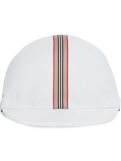 Shop Burberry Icon Stripe Cotton Cap In White