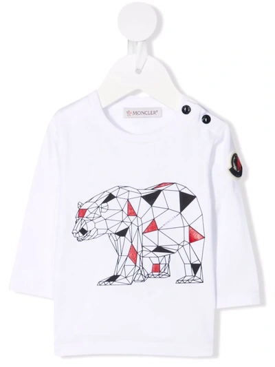 Shop Moncler Geometric Bear-print T-shirt In White