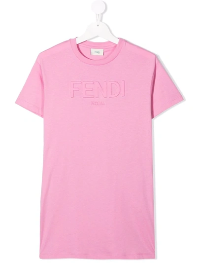 Shop Fendi Embossed Logo T-shirt Dress In Pink