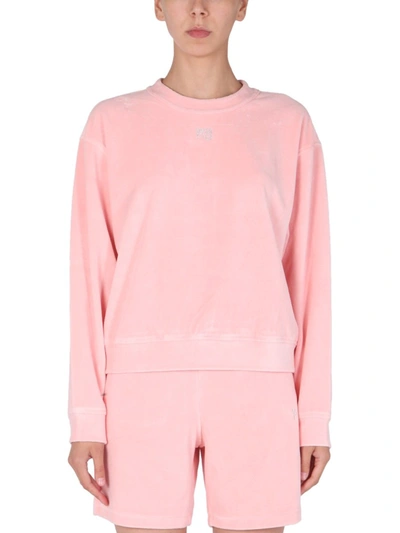 Shop Alexander Wang T Crew Neck Soft Velor Sweatshirt In Pink