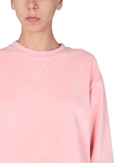Shop Alexander Wang T Crew Neck Soft Velor Sweatshirt In Pink