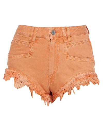 Shop Isabel Marant Woman Denim Shorts Orange Size 10 Cotton