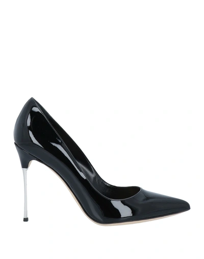 Sergio Rossi Woman Pumps Midnight Blue Size 7.5 Leather In Black