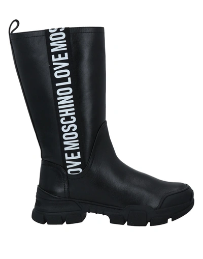 Shop Love Moschino Woman Boot Black Size 7 Soft Leather, Textile Fibers