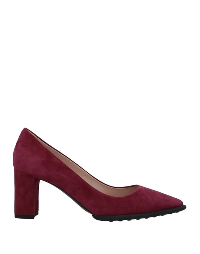 Shop Tod's Woman Pumps Burgundy Size 7.5 Soft Leather In Red