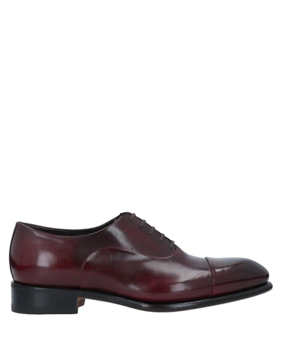 Shop Santoni Man Lace-up Shoes Garnet Size 6.5 Soft Leather In Red