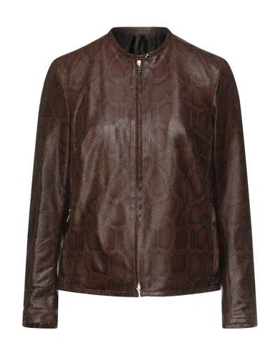 Shop Salvatore Santoro Woman Jacket Brown Size 8 Soft Leather