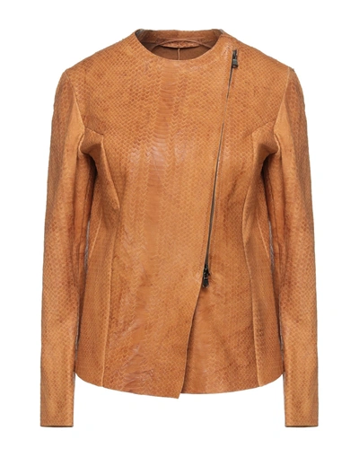 Shop Salvatore Santoro Woman Jacket Tan Size 4 Ovine Leather In Brown