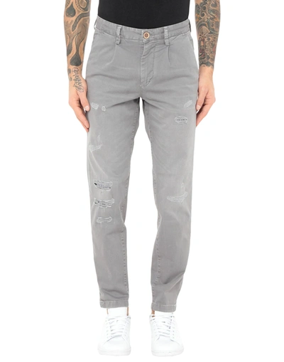Shop Jack & Jones Man Pants Grey Size 33w-32l Cotton, Elastane, Bovine Leather