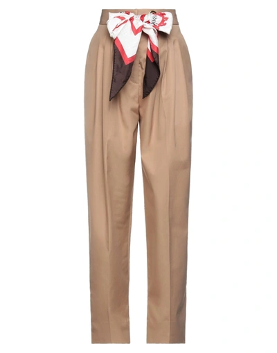 Shop Burberry Woman Pants Camel Size 4 Cotton, Mulberry Silk In Beige