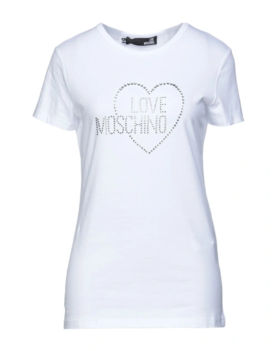 Shop Love Moschino Woman T-shirt White Size 8 Cotton, Elastane, Glass