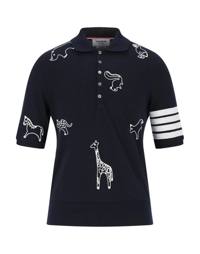 Shop Thom Browne Polo Shirts In Dark Blue